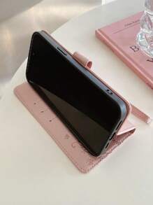 keyunfei 1pc Rose Gold Butterfly Embossed Card Slot Stand Wallet Flip Cover With Wrist Strap Phone Case Compatible With IPhone 17/15/16E, Galaxy A51 4G, OnePlus Nord CE 3 Lite, POCO X4PRO 5G, Redmi A1+/A2+, Pixel 8, Honor X9a 5G, Magic 5 Lite, Y5p