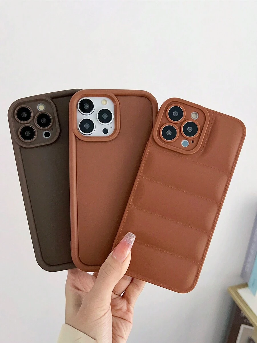 3 Piezas Funda Para Teléfono Iphone Color Sólido Esmerilado Simple - Marrón - Ver 1