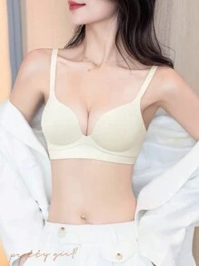 Sujetador con acolchado sin costuras, cómodo y con poco forro para busto pequeño de mujer en color beige