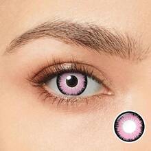 PsEYEche Colored Contacts Lens Multi-pattern 14.0mm 14.2mm 14.5mm 1 Pair Yearly Contact Lenses For Halloween Cosplay - Hồng đen - Xem 3