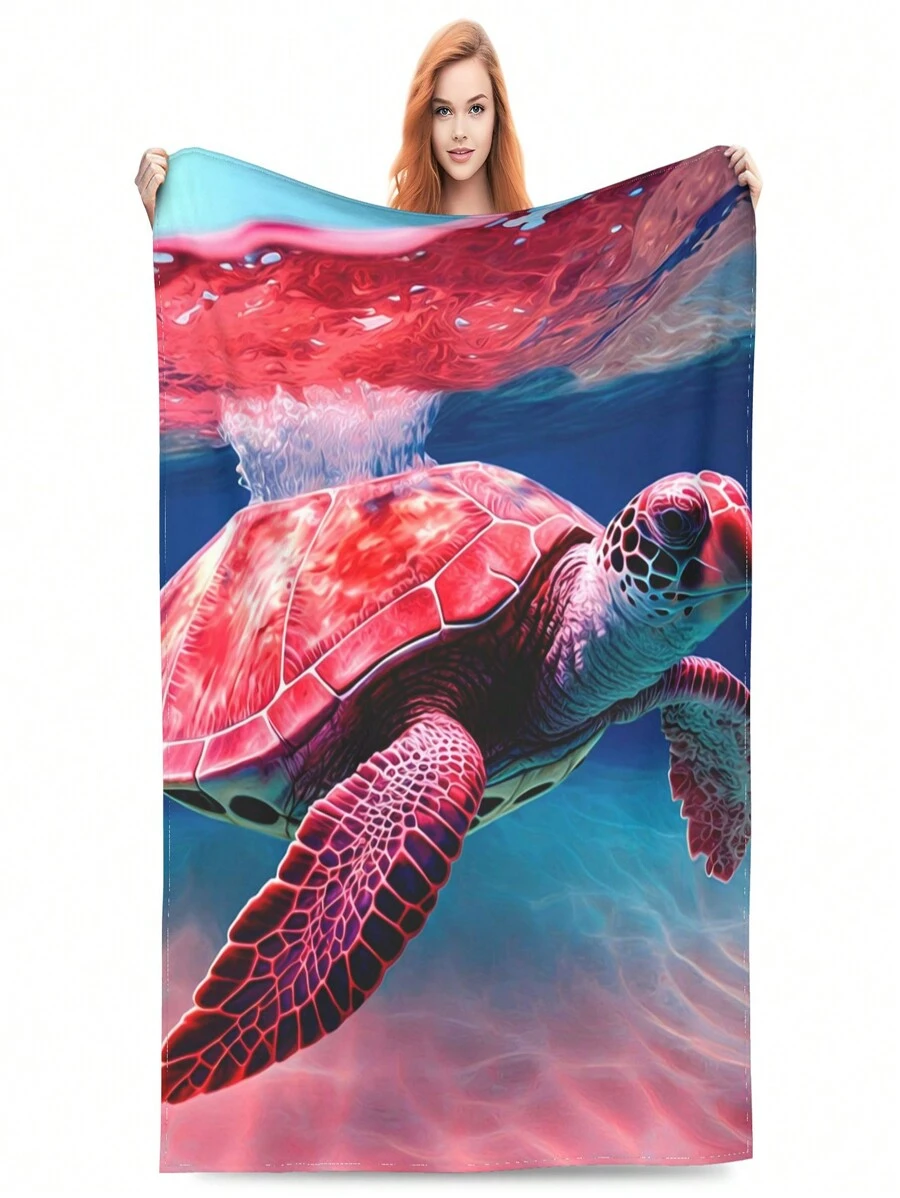 Super Soft Turtle Shaped Flannel Blanket, Suitable For Air Conditioned Room, Thick Quilt, Children's Nap Blanket, Customizable As Gift Blanket For Company Events. Can Be Customized As Printed Slouchy Blanket With Logo For Home Use. - Multicolor - View 1
