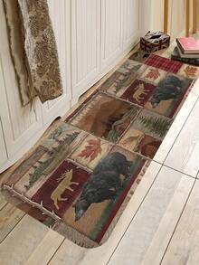 1個田園小木屋浴室地墊,熊麋鹿野生動物小木屋湖山林楓葉釣魚鄉村風格廚房,可機洗,淋浴墊,客廳臥室入口門墊,房間裝飾、浴室配件 - 彩色 - 查看 4