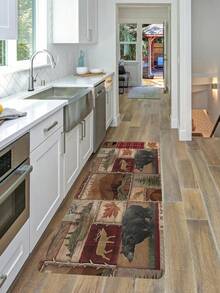 1個田園小木屋浴室地墊,熊麋鹿野生動物小木屋湖山林楓葉釣魚鄉村風格廚房,可機洗,淋浴墊,客廳臥室入口門墊,房間裝飾、浴室配件 - 彩色 - 查看 5