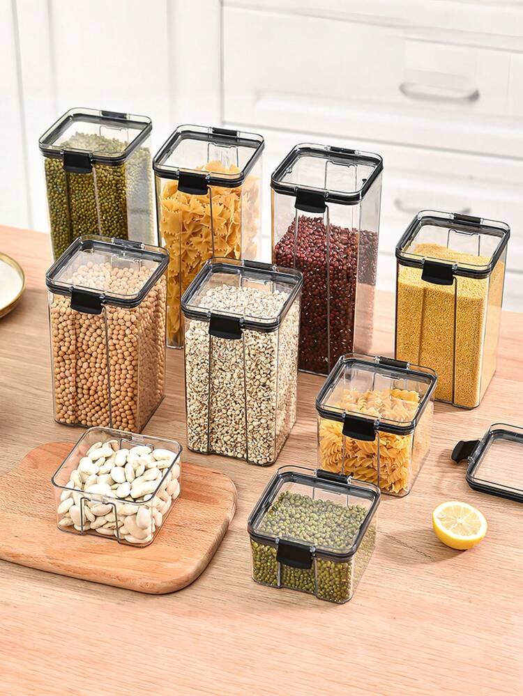 Set Di 4 Contenitori Per Alimenti In Plastica, Dispenser Per Cibi Secchi Da 2.4 Litri, Coperchi Ermetici, Per Pasta, Riso E Cereali, Colori Rosso, Verde, Giallo, Blu - 6