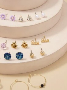 1 Set/30 Paare Zarte Metallmuschel Ohrringe, Falsche Perlen, Herz Formiges Geschenk Schmuck Set Für Frauen