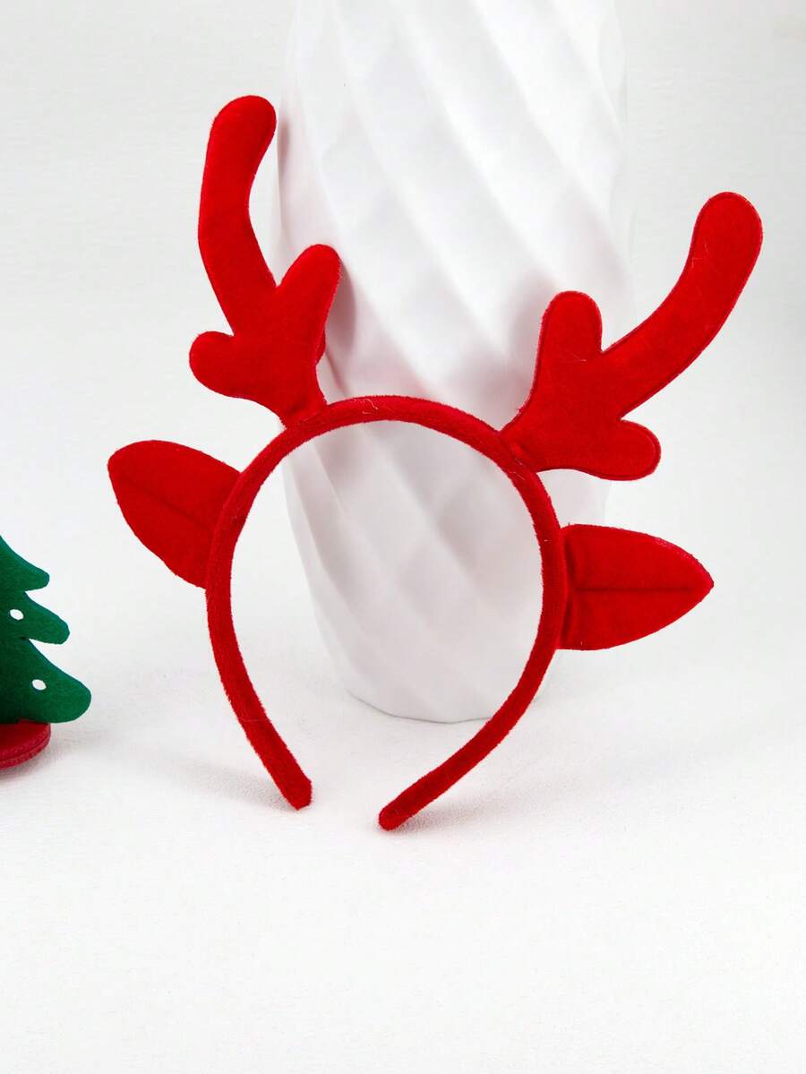 1个女士鹿角耳形圣诞发箍，带包装袋，适合日常佩戴，女士发带发饰 - 紅色 - 查看 1