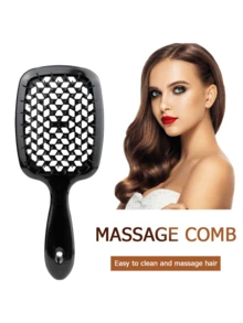 1入款黑色寬齒氣墊按摩梳,適用於濕髮或乾髮梳理脫結