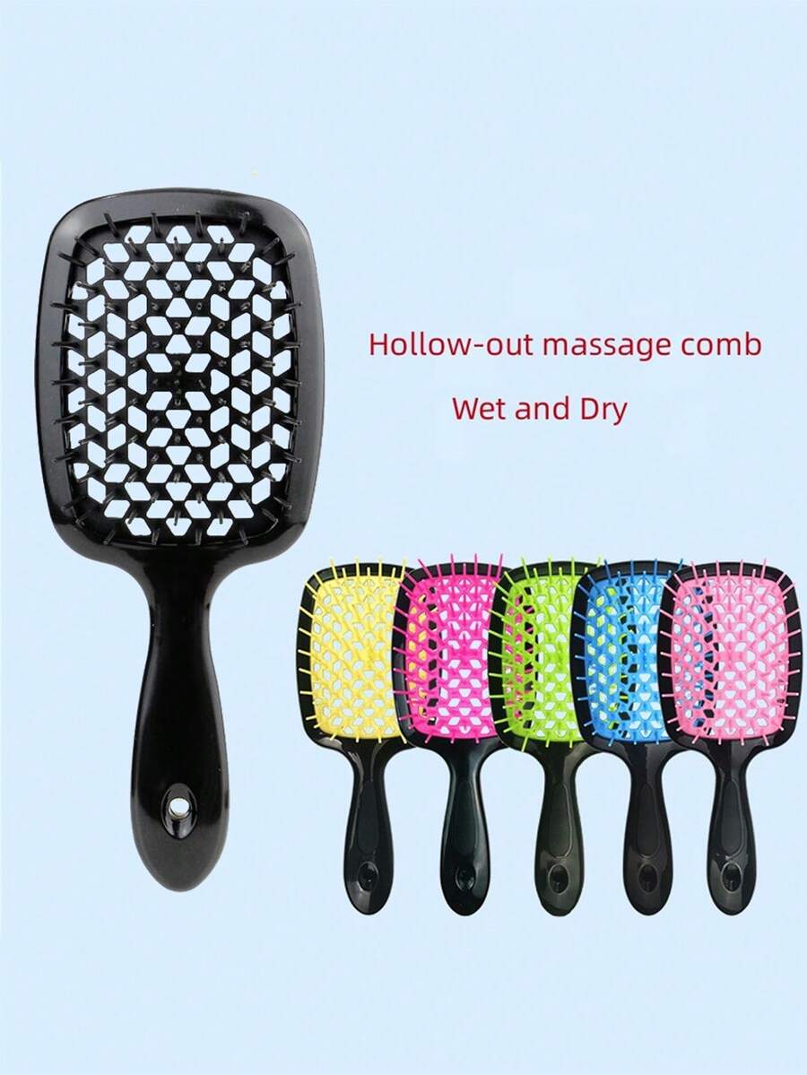 1入款黑色寬齒氣墊按摩梳,適用於濕髮或乾髮梳理脫結