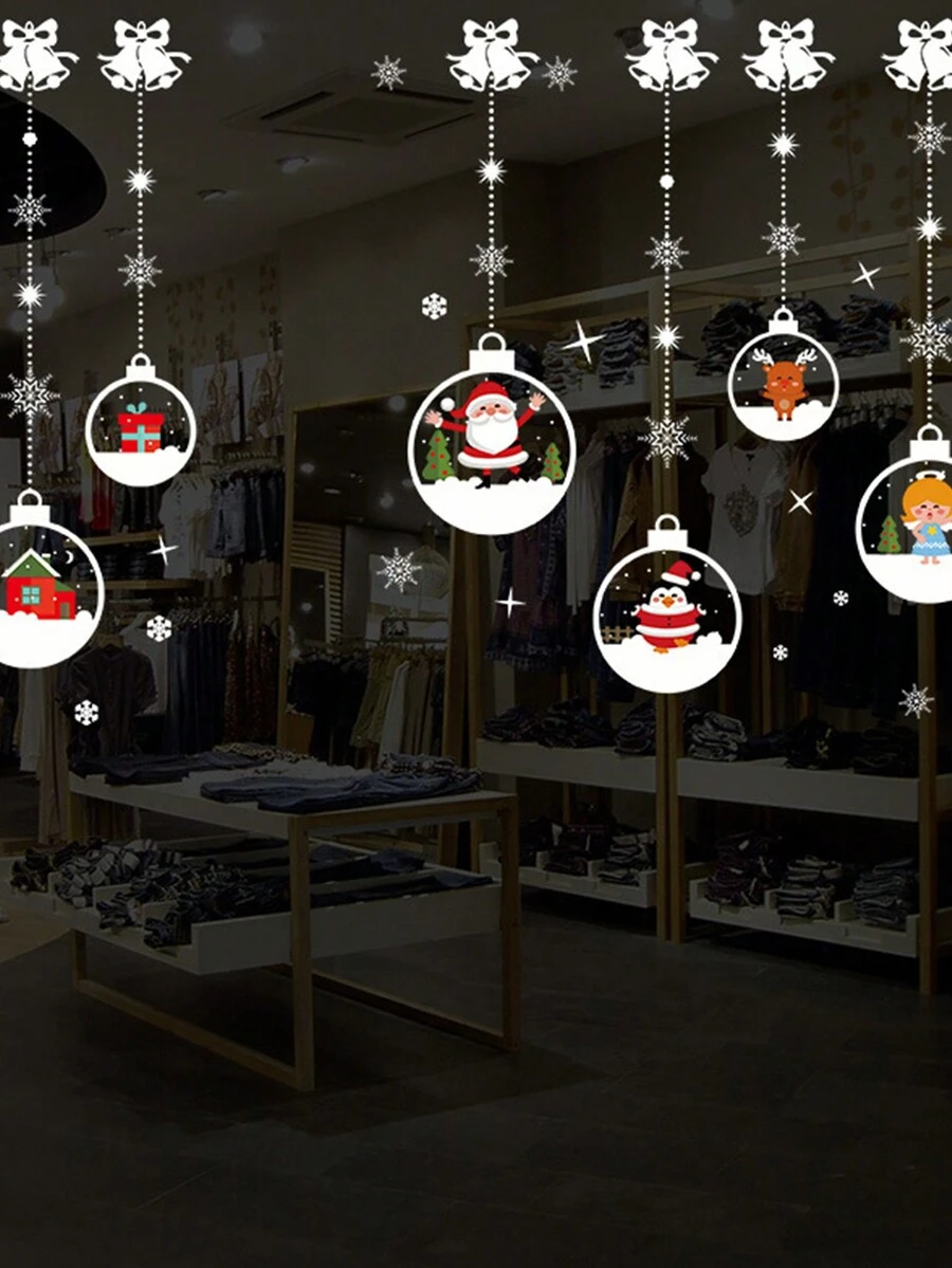 1pc Christmas Decoration Wall Sticker Window Glass Sticker For Restaurant Party Decoration - Multicolor - View 1