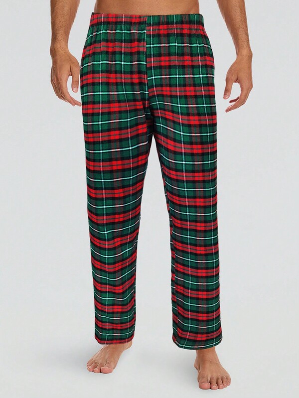 Pantaloni casual da casa con cintura elastica a vita, con motivo a quadri e colori misti, da uomo