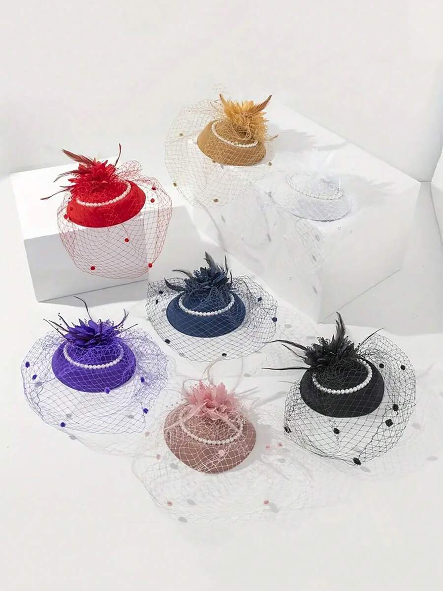 1入組女士頭飾，配有網眼、花朵和仿珍珠設計的頭帶/鉗子夾，適用於新娘、派對、婚禮、情人節、生日、復古帽、波西米亞風格和優雅旗袍髮型