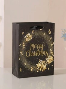 4 包黑金圣诞纸质礼品袋带手柄涂层纸圣诞包装零食袋适用于教室聚会礼品和节日、圣诞节 - 金色 - 查看 9