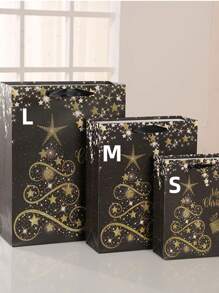 4 包黑金圣诞纸质礼品袋带手柄涂层纸圣诞包装零食袋适用于教室聚会礼品和节日、圣诞节 - 金色 - 查看 4