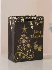 4 包黑金圣诞纸质礼品袋带手柄涂层纸圣诞包装零食袋适用于教室聚会礼品和节日、圣诞节 - 金色 - 查看 7