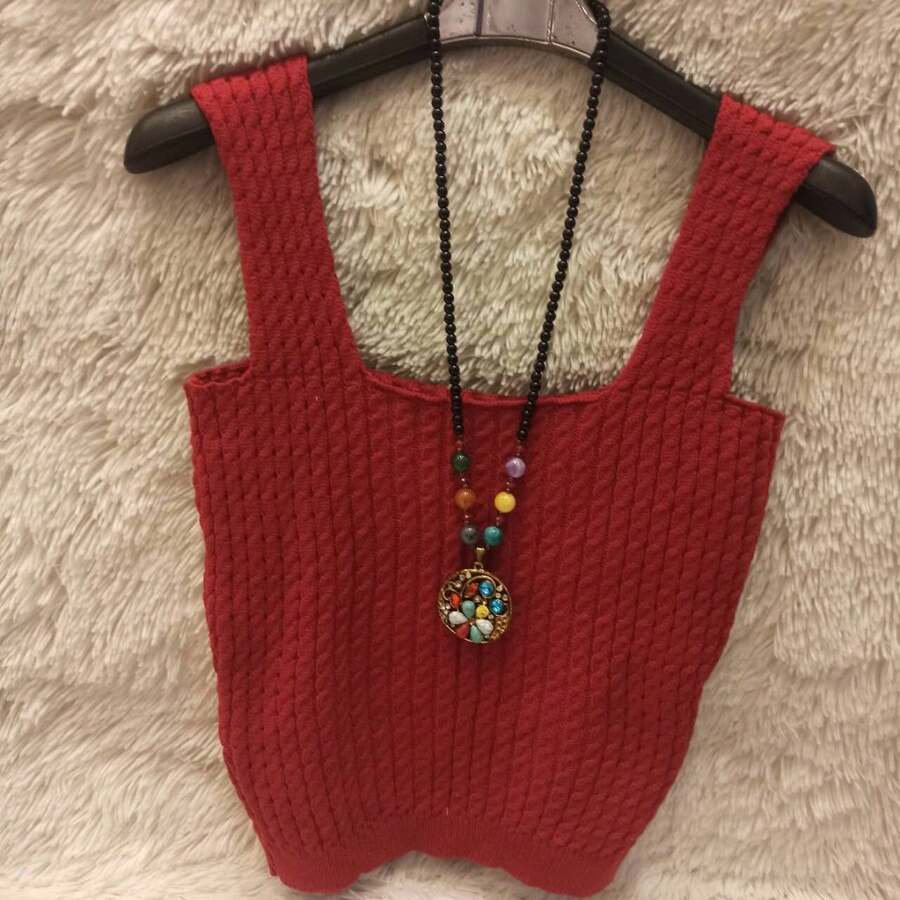 Women Knit Tops - 紅色 - 查看 1