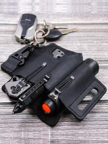 1pc PU Leather Tool Bag, Multitool Sheath, Outdoor Multitool Kits,  Portable Storage For Outdoor Camping & Hunting, Secure And Convenient Tool Holder, Accessories Storage Bag, Waist Bag For Work And Daily Use, Gifts For Men - Black - View 3