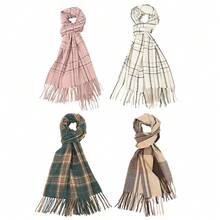 Khaki 1pc 2023 Autumn And Winter New Fashion Plaid Scarf For Women, Soft And Warm, Long, Vintage Style - Khaki - View 2