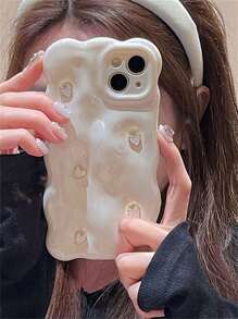 情人节 1 件 3D 贝母心立方体纯色波浪图案柔软硅胶手机壳适用于 16 15 13 Pro Max 11 12 14 Pro Max 奢华光面防震外壳防水防摔防刮 - 白色 - 查看 3