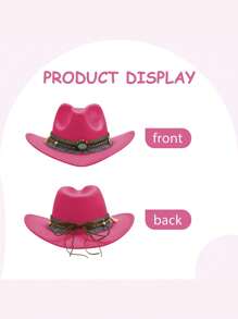 1pc Bohemian Western Style Fringed Warm Decoration Cowboy Hat For Kids Aged 3-8, Suitable For Parties And Daily Wear - Hot Pink - View 3