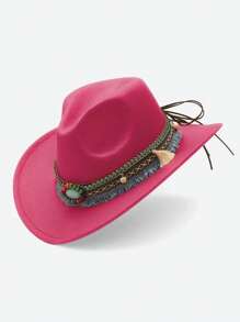 1pc Bohemian Western Style Fringed Warm Decoration Cowboy Hat For Kids Aged 3-8, Suitable For Parties And Daily Wear - Hot Pink - View 4