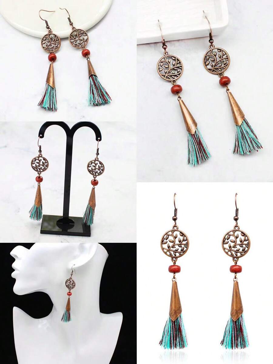 Phong cách Bohemian Tua Hoa tai Với Hoa rỗng & Chi tiết lá , Phong cách phương Tây Dangle Hoa tai Đối với phụ nữ - Nhiều màu - Xem 1