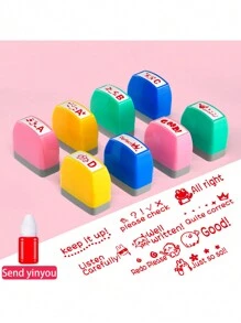 1pc (including Ink Pad) English Teacher's Stamp Set For Homework Correction And Rewards - Multicolor - View 3