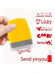 1pc (including Ink Pad) English Teacher's Stamp Set For Homework Correction And Rewards - Multicolor - View 1