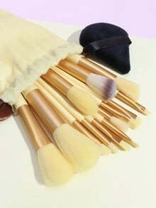 13PCS Makeup Brush Set + 1 Velvet Storage Bag + 1 Powder Puff Professional Beauty Tool Powder Brush Blush Brush Eyeshadow Brush Full Set Convenient Storage Makeup Brushes,Brush Set,Makeup Brush Kit,Make Up Brush Set,Make Up Set Complete,Makeup Brush Set,Complete Makeup Kit,Brush Kit,Brushes Makeup Set,Makeup Gift Set,Set - Yellow - View 2