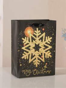 4 包黑金圣诞纸质礼品袋带手柄涂层纸圣诞包装零食袋适用于教室聚会礼品和节日、圣诞节 - 金色 - 查看 8
