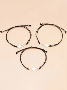 3 chiếc vòng tay trái tim bằng thép không gỉ, vòng tay tình bạn bện dây sáp có thể điều chỉnh kèm thiệp chúc phúc cho ngày lễ tình nhân - Nhiều màu - Xem 4