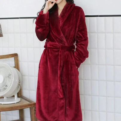 1 pieza Bata de franela, ropa de estar cómoda y suave para el dormitorio, el baño, la piscina, vuelta al colegio