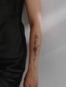 4 cái/gói Đen Màu sắc Trừu tượng Hành tinh Sọc Mẫu Tạm thời Da Hình xăm dán Đối với Cổ tay , Ngực , Bụng , Trở lại - màu đen - Xem 3