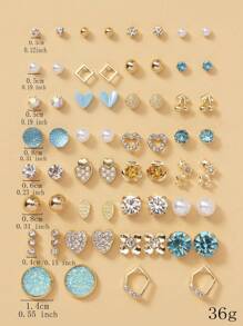 1套=30對女士精緻金屬海螺、假珍珠和心形禮物耳環套裝 - 彩色 - 查看 6