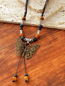 1 件時尚波西米亞風格鋅合金蝴蝶細節可調節手工串珠項鍊,適合女士派對、禮物、日常佩戴