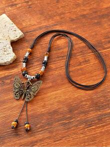 1 件時尚波西米亞風格鋅合金蝴蝶細節可調節手工串珠項鍊,適合女士派對、禮物、日常佩戴