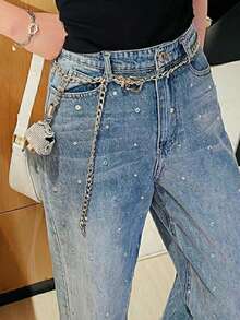 1入歐美風格時尚金屬腰鏈,鑲嵌鑽石,適用於裙子、西裝、外套或褲子 - 銀色 - 查看 2