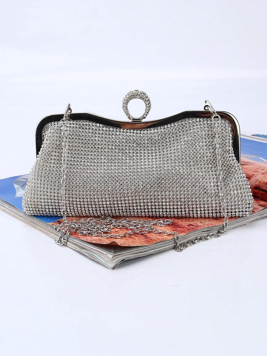 Bolso De Mano De Mujer Con Detalle De Pedrería - Plateado - Ver 1
