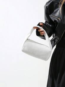 Mini Solid Color Handbag, Multipurpose Casual Tote, Bucket-Shaped Small Bag, Fashionable Square Bag, Lipstick Bag - Beige - View 7