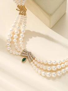 1 件女士时尚珍珠项链方晶锆石项链奢华新娘结婚珠宝配饰 - 項鍊 - 查看 2