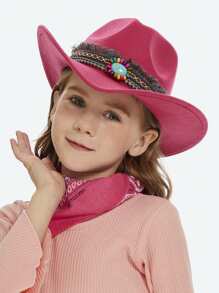 1pc Bohemian Western Style Fringed Warm Decoration Cowboy Hat For Kids Aged 3-8, Suitable For Parties And Daily Wear - Hot Pink - View 1