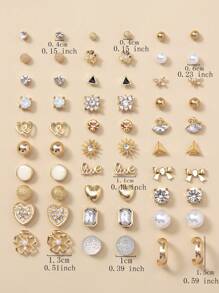 1組30對精美金屬小樹貝殼假珍珠愛心禮物耳環套裝,女性專用