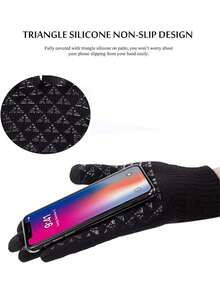 1雙男士深藍色厚編手套,秋冬保暖觸控手套,帶有防滑凝膠印刷適用於騎行 - 藏蓝色 - 查看 3