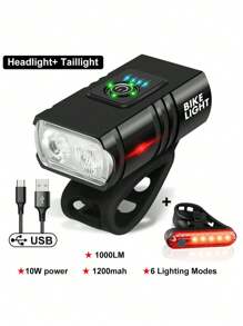 jihuo Bicycle Front And Rear Light Set, 2000 Lumens Ultra-bright Usb Rechargeable Bike Light With Quick Release And Waterproof Function, 6+4 Modes Front And Rear Light Set, Suitable For Road, Mountain, Night Riding, Easy To Install(bike Accessory)