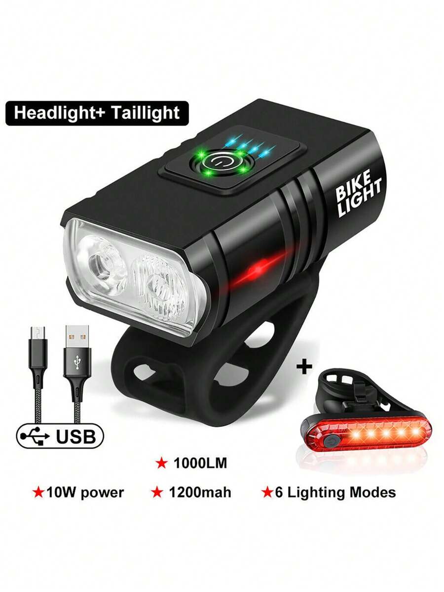jihuo Bicycle Front And Rear Light Set, 2000 Lumens Ultra-bright Usb Rechargeable Bike Light With Quick Release And Waterproof Function, 6+4 Modes Front And Rear Light Set, Suitable For Road, Mountain, Night Riding, Easy To Install(bike Accessory)