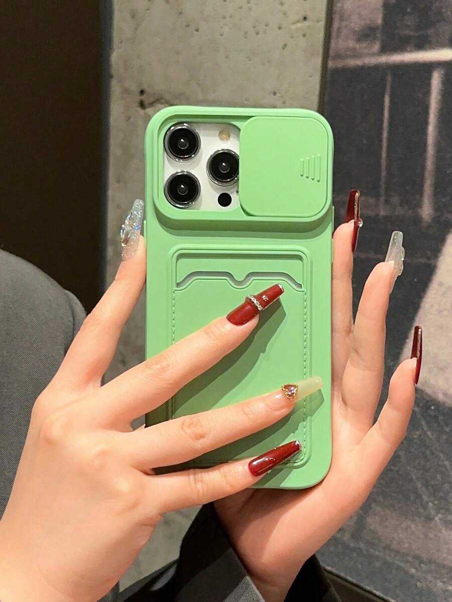 Funda para teléfono con Apple que tiene una ranura para tarjeta que se desliza para abrir - Verde - Ver 1