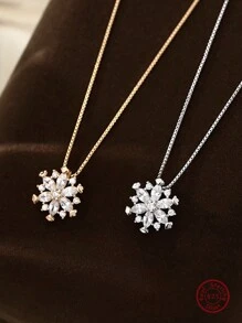 1件簡約時尚的s925純銀雪花吊墜項鍊,適合女性,適用於聖誕節禮物珠寶配件及日常配戴