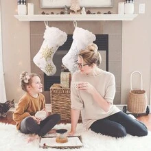 1pc White Large Plush Pearl Snowflake Pattern Christmas Stocking, Creative New Gift Socks - White - View 5