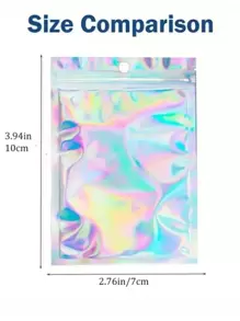 50 piezas Bolsa de regalo con diseño láser reflectante, bolsas reutilizables de varios tamaños con diseño de arcoíris láser, adecuadas para bolsas de dulces para pequeños negocios y bolsas con cierre automático para exhibir muestras, bolsas de regalo navideñas