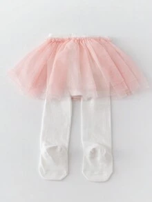 1 Par Calzones Apretados Con Decoración De Encaje Para Bebé,para Otoño Y Primavera - Rosa - Ver 2