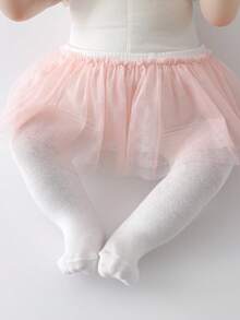 1 Par Calzones Apretados Con Decoración De Encaje Para Bebé,para Otoño Y Primavera - Rosa - Ver 3